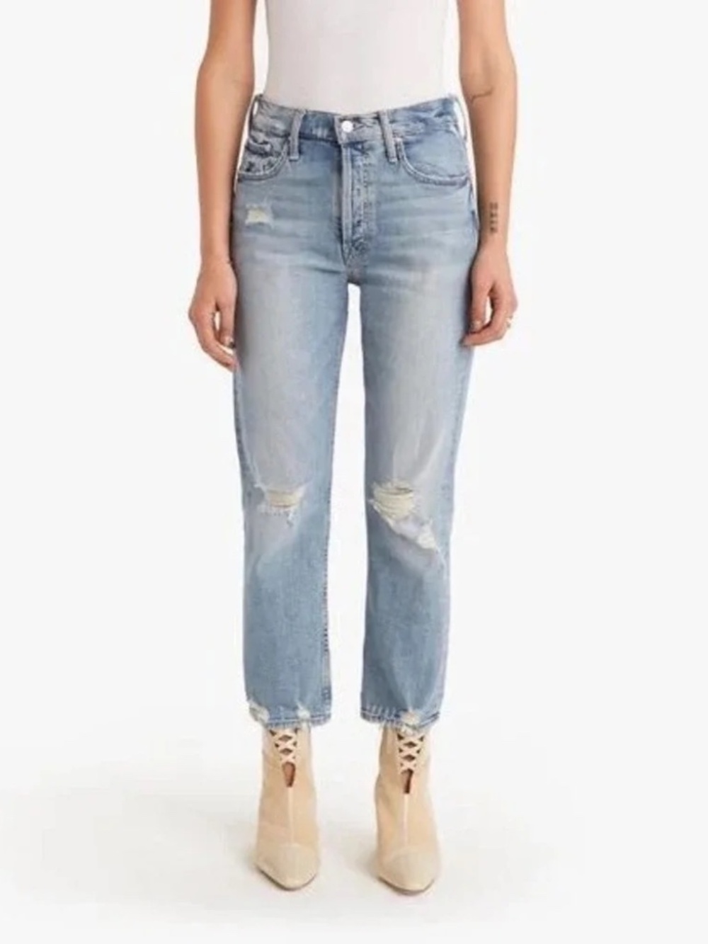 MOTHER The Tomcat The Confession High Rise Distressed Cropped Jeans Size 25
